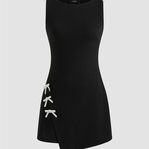 Cider Black Mini Dress with White Bow Details
